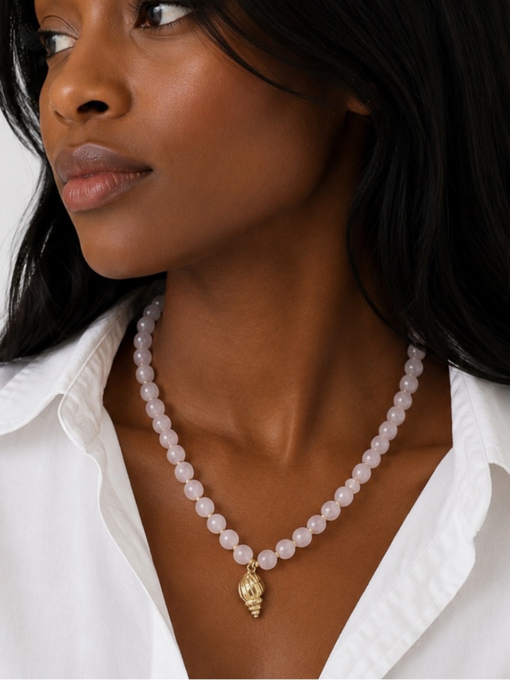New! Preppy Coastal Pink Beaded Shell Necklace 5009